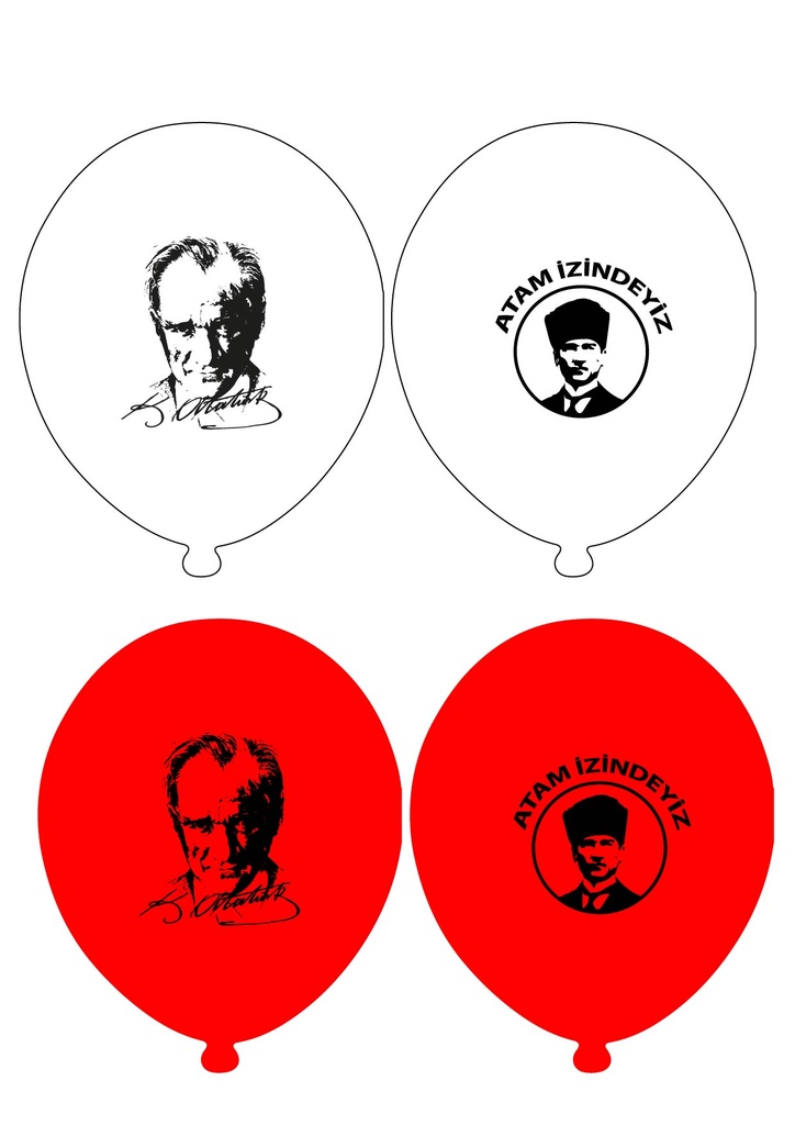 12" Atam İzindeyiz Baskılı Balon Kırmızı-Beyaz 1+1-100 Adet
